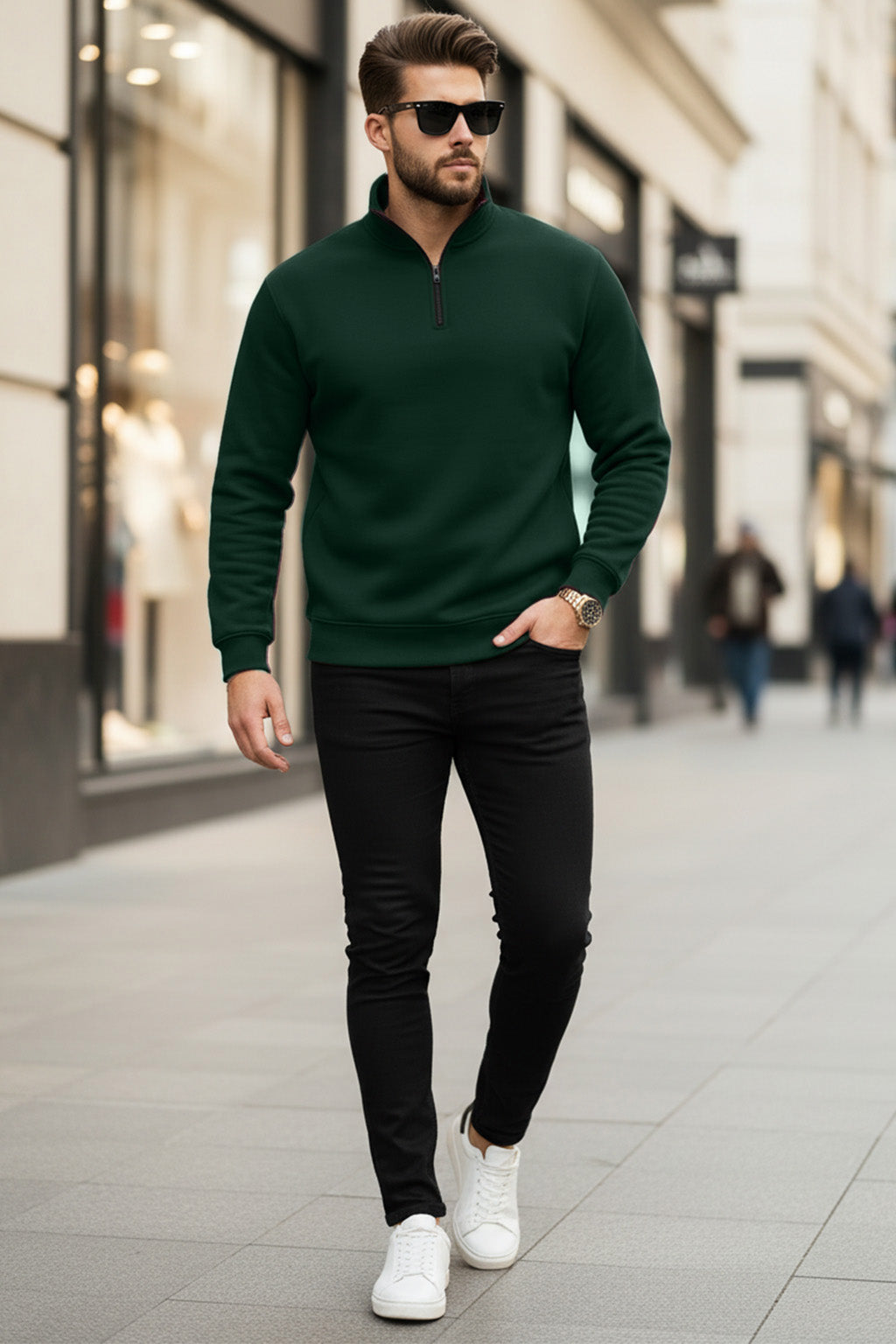 Quarter-Zip Sweatshirt | Silas – Forest Green