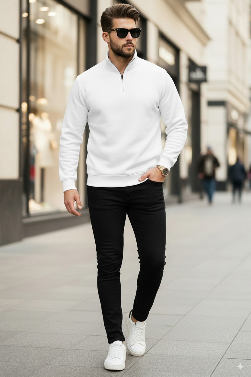 Quarter-Zip Sweatshirt | Alaric – Milk White