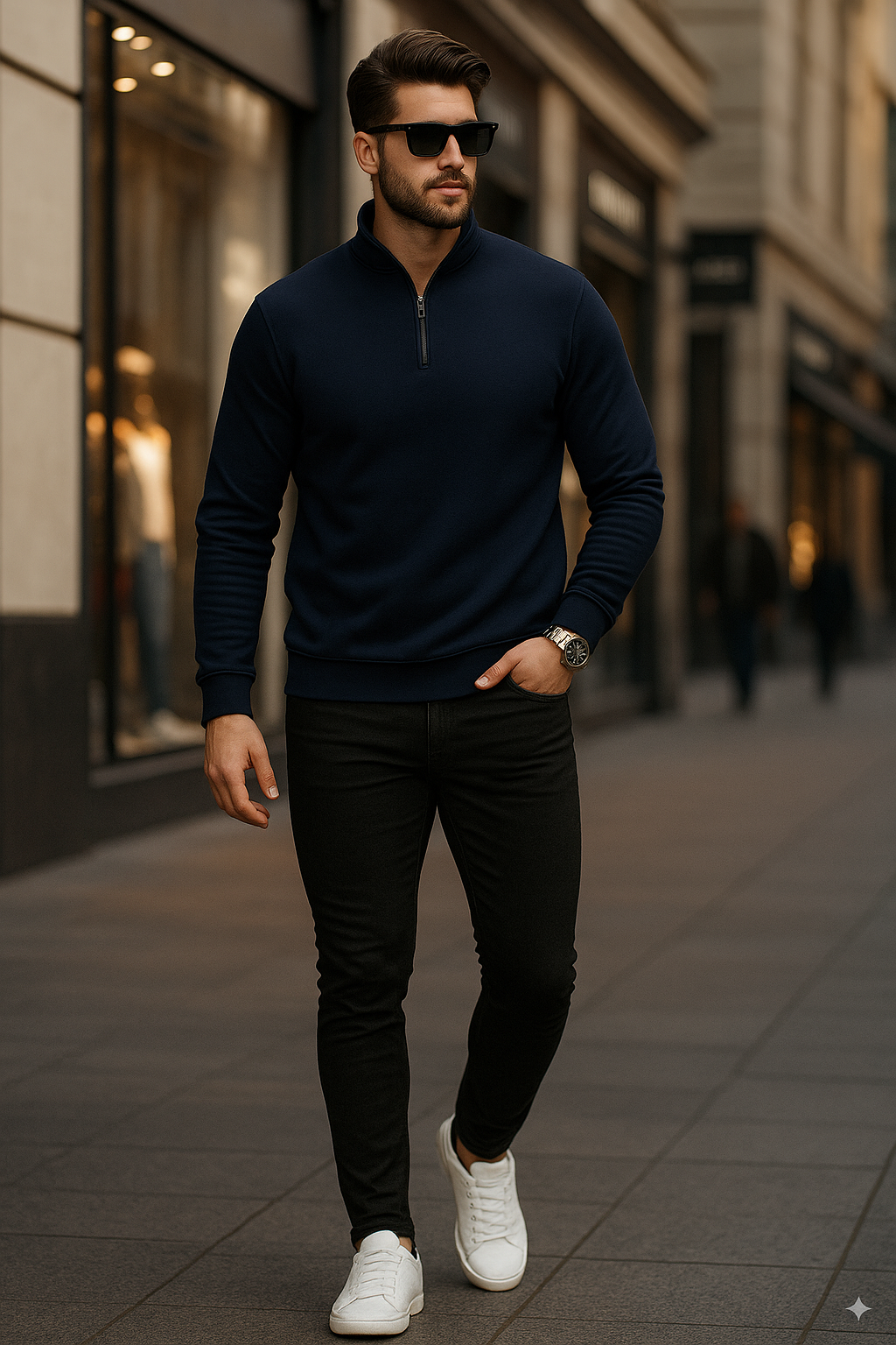 Quarter-Zip Sweatshirt | Kael – Midnight Blue