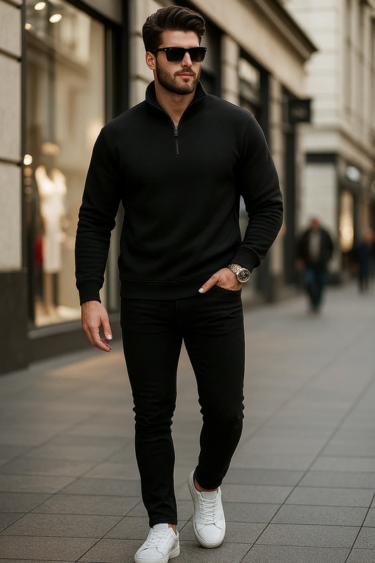 Quarter-Zip Sweatshirt | Magnus – Charcoal Black