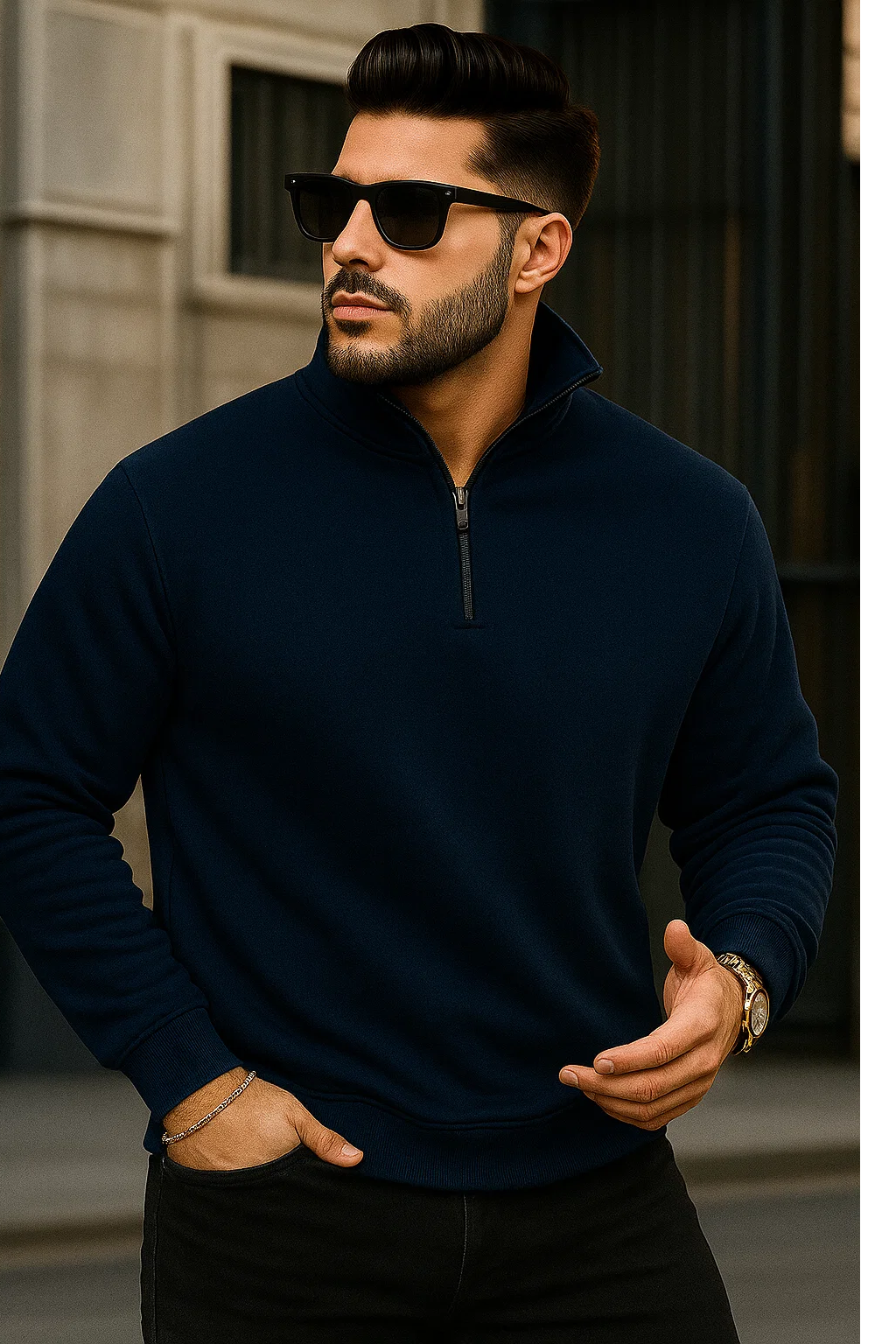 Quarter-Zip Sweatshirt | Kael – Midnight Blue