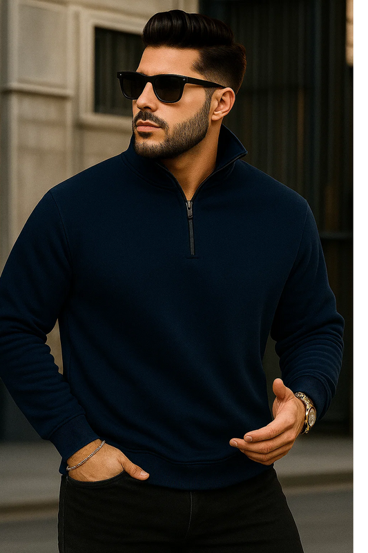 Quarter-Zip Sweatshirt | Kael – Midnight Blue