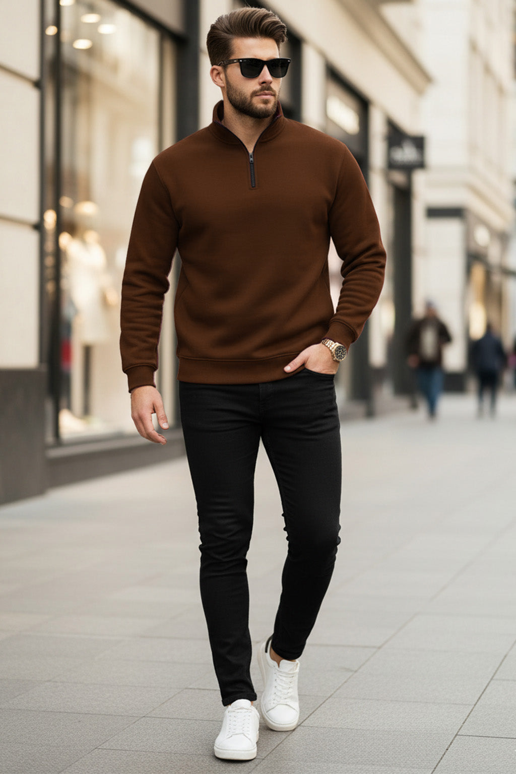 Quarter-Zip Sweatshirt | Theron – Dark Cocoa