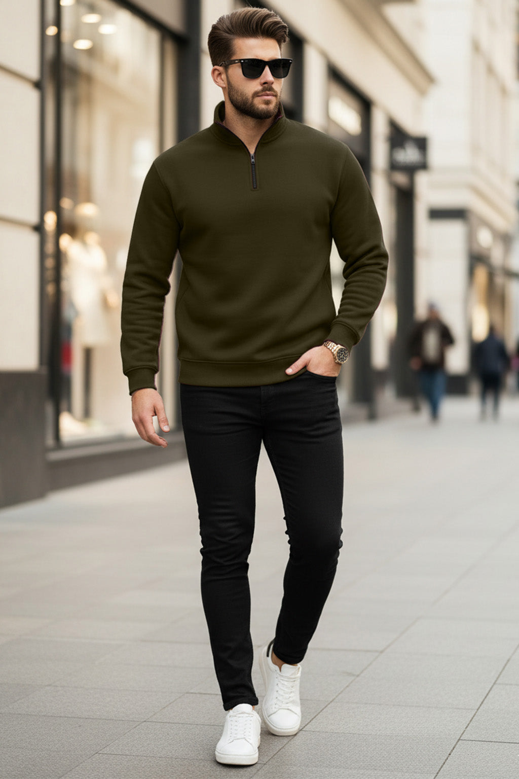 Quarter-Zip Sweatshirt | Lucian – Olive Green