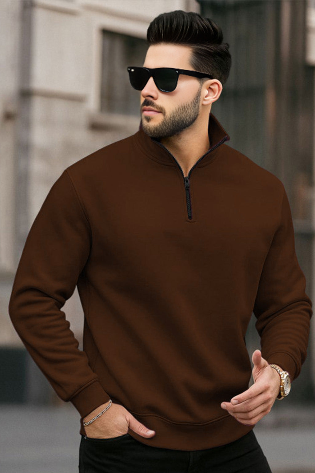 Quarter-Zip Sweatshirt | Theron – Dark Cocoa