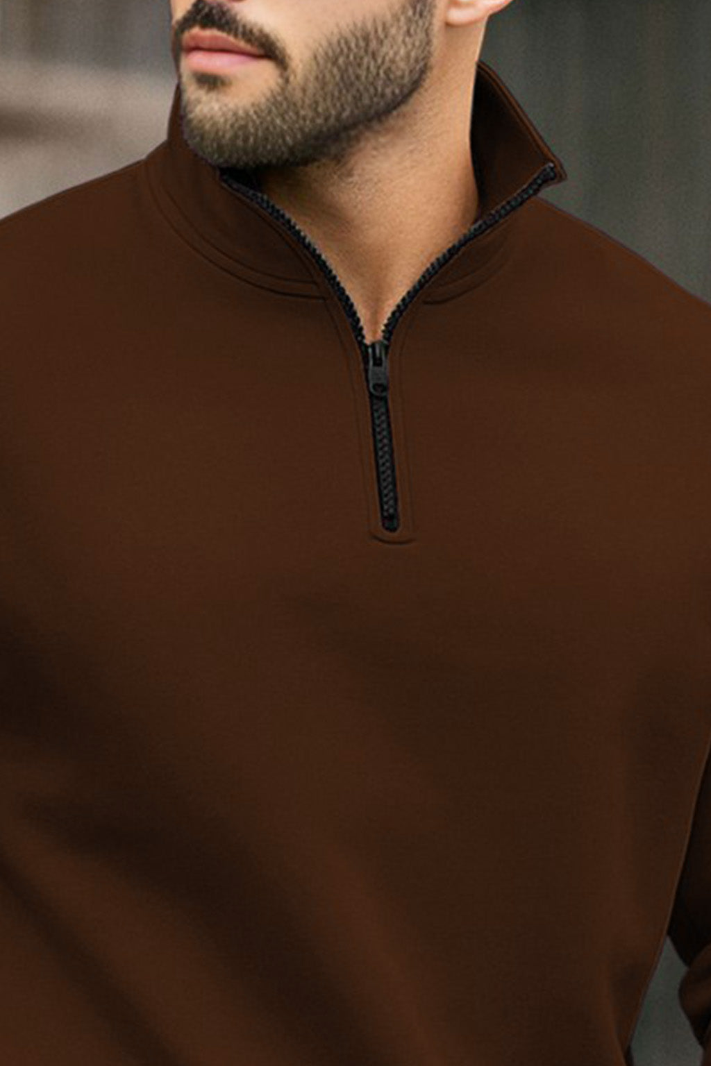 Quarter-Zip Sweatshirt | Theron – Dark Cocoa